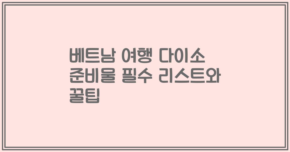 베트남 여행 다이소 준비물 필수 리스트와 꿀팁