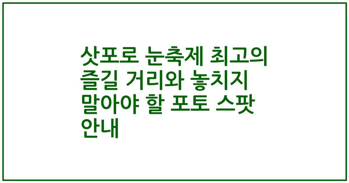 삿포로 눈축제 최고의 즐길 거리와 놓치지 말아야 할 포토 스팟 안내