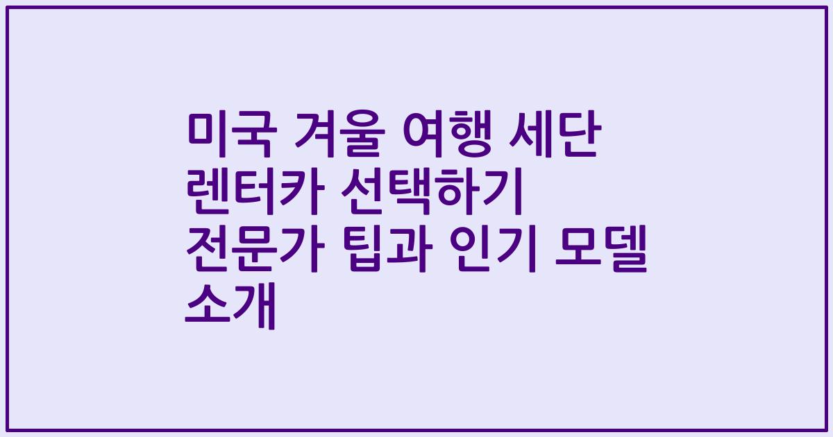 미국 겨울 여행 세단 렌터카 선택하기 전문가 팁과 인기 모델 소개